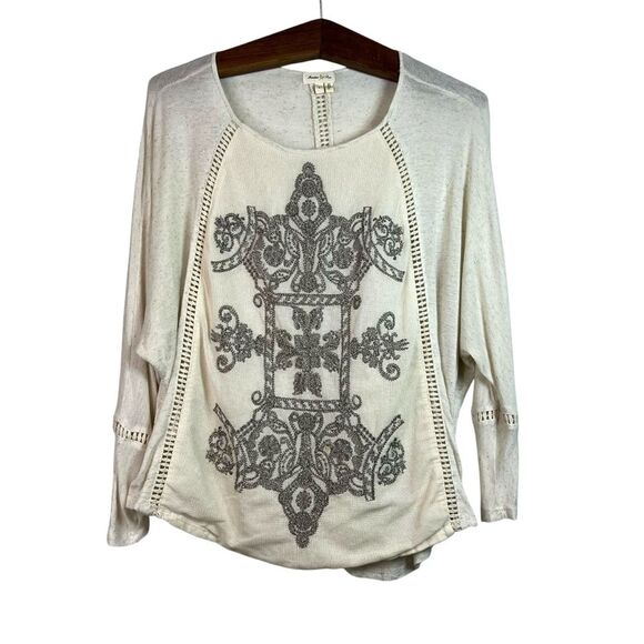 Anthropologie Meadow Rue Top Saba Embroidered Pullover Cutout Lace Blouse Size M - Picture 2 of 11